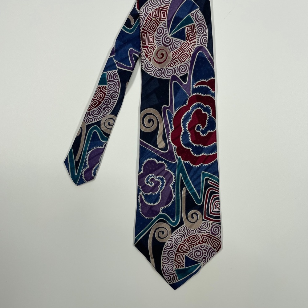 J.T. Beckett Navy Blue Abstract Geometric Floral Silk Blend Tie Mens OS